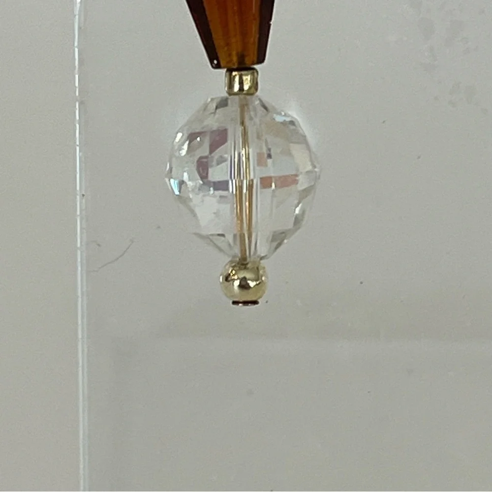 Vintage Amber and Clear Crystal Bead Dangle Earrings